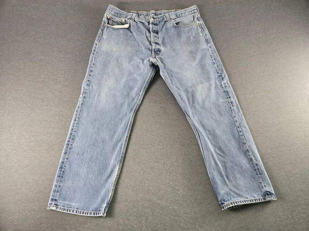 Levis 501 Jeans Mens 40x30 Blue Light Wash Straight Leg Button Fly Denim Pants